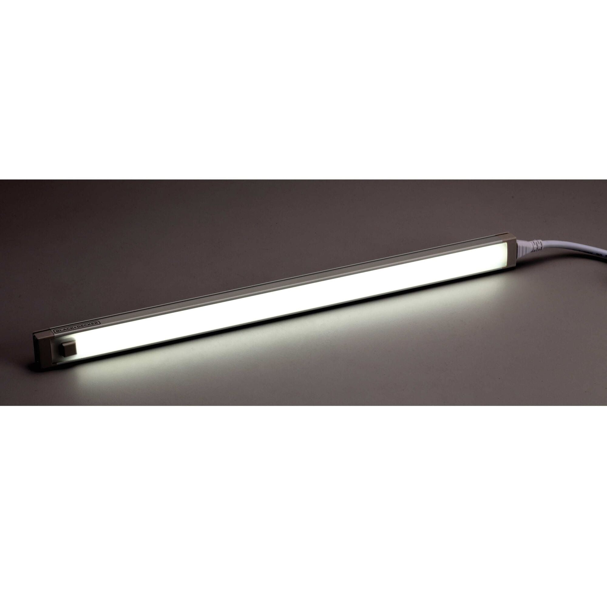 1 Bar L E D under cabinet lighting accessory light illuminating cool white light.