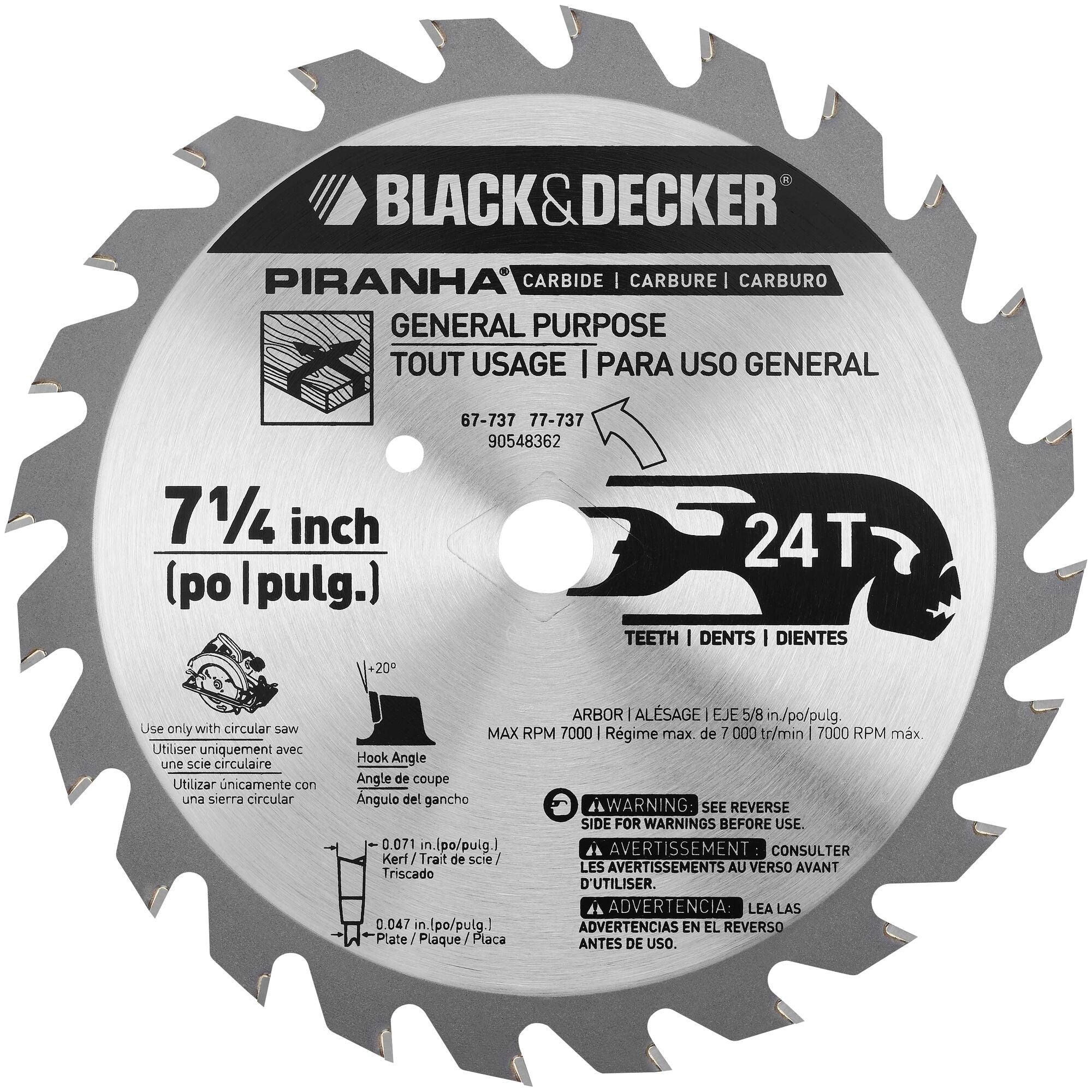 Black & Decker Piranha Circular Saw Blade 77-717 - 7 1/4 in Diameter -  Carbide