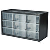 Close up image of BLACK+DECKER 9-Drawer Black Bin Organizer System angled to face the left