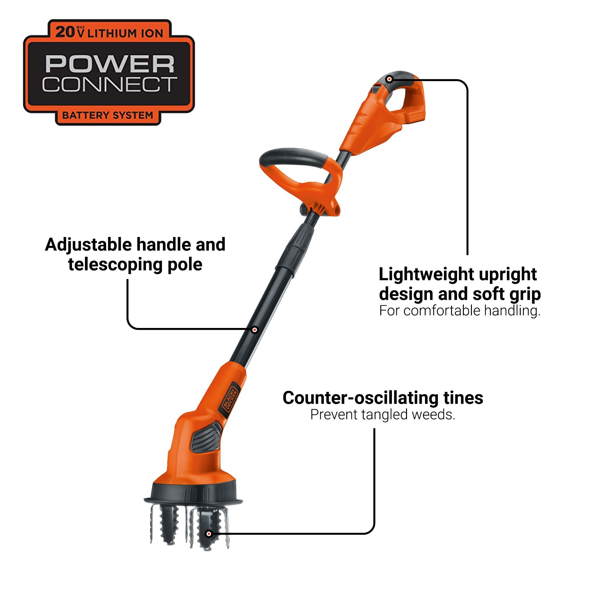 20V Max* Powerconnect Cordless Garden Tiller Kit, Tool Only