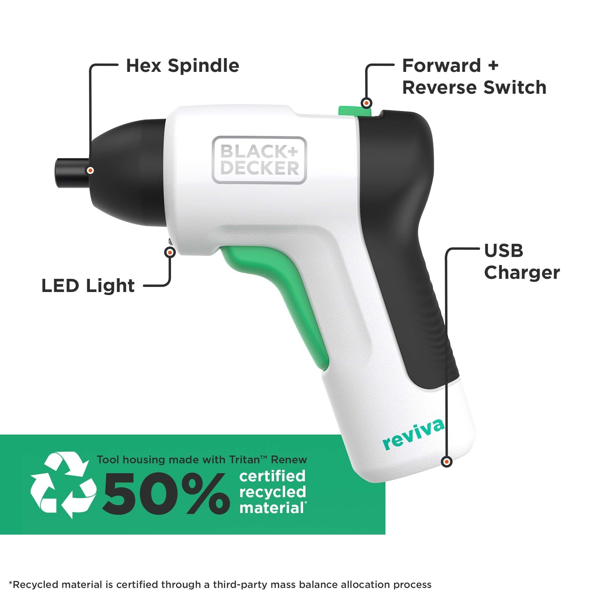 Cordless Screwdriver With Pivoting Handle, Usb Charger And 2 Hex