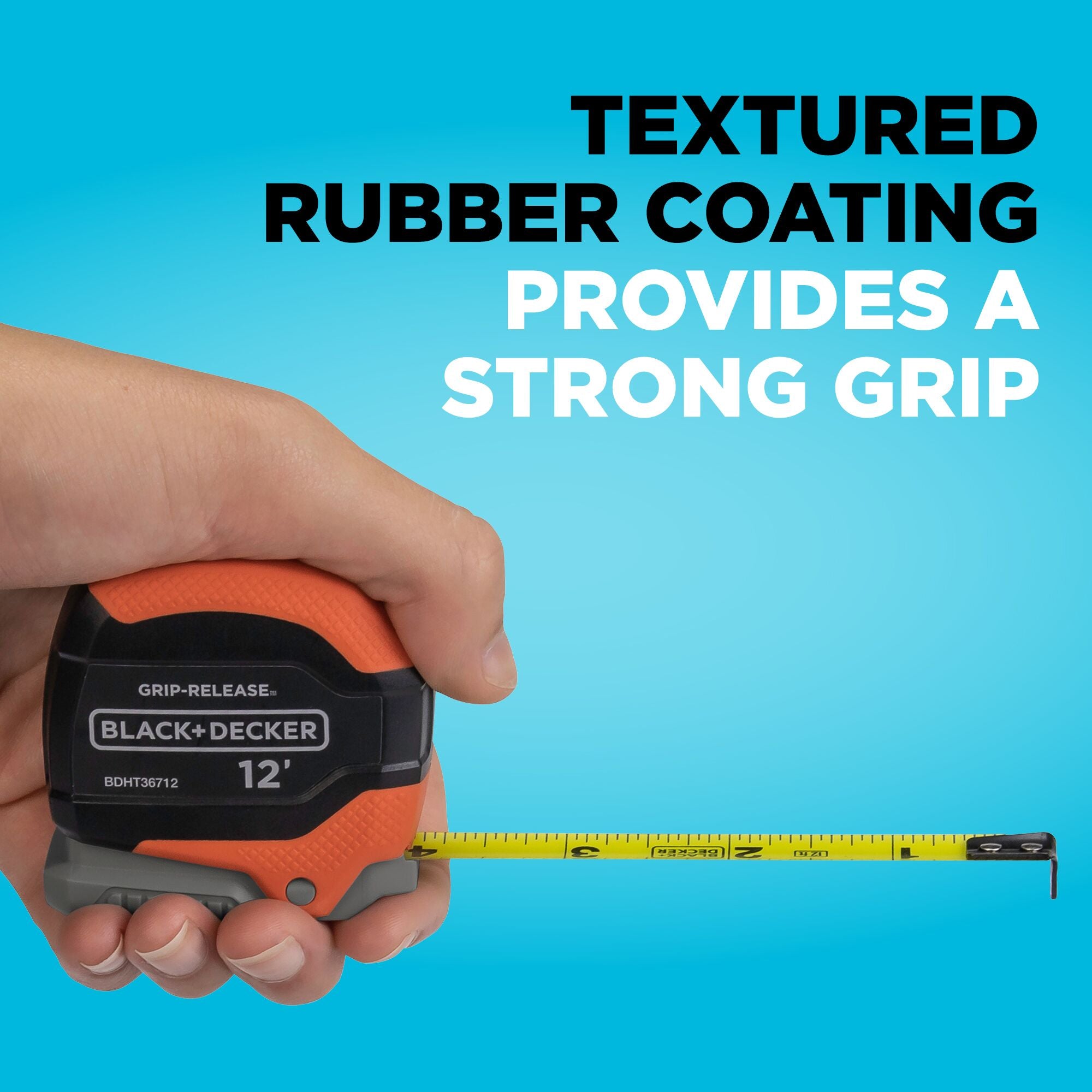 BLACK+DECKER 12 ft. and 16 ft. Tape Measure textured rubber coating provides a strong grip