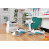 hero image of the BLACK+DECKER cordless powered stapler, glue gun, scissors and rotary cutter sitting on a crafting table in a craft room