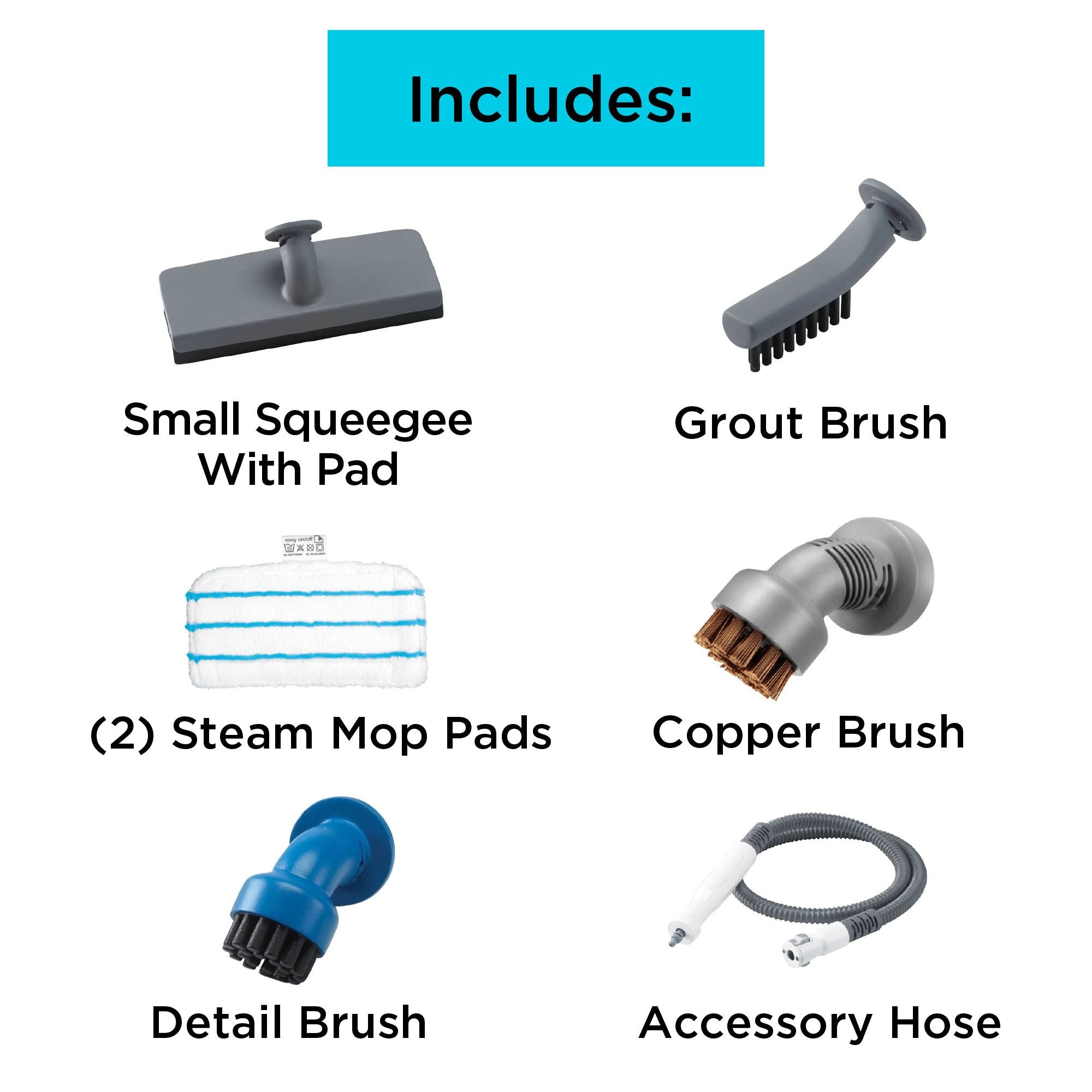 Accessories included with the BLACK+DECKER SteamMop™ 2-in-1 Corded Portable Steamer.