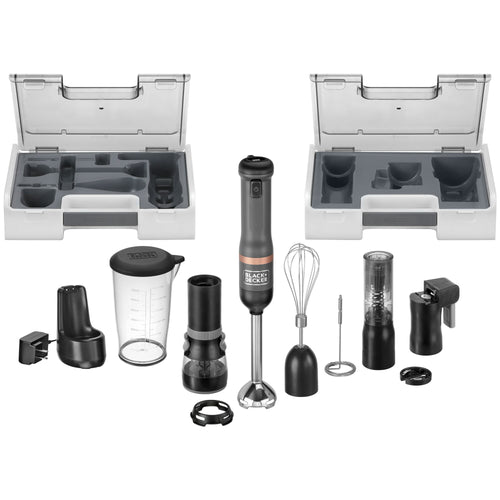 Black+decker Kitchen Wand Cordless Immersion Blender, 4 in 1 Multi Tool Set, Hand Blender with Charging Dock, Grey (BCKM1014K01)