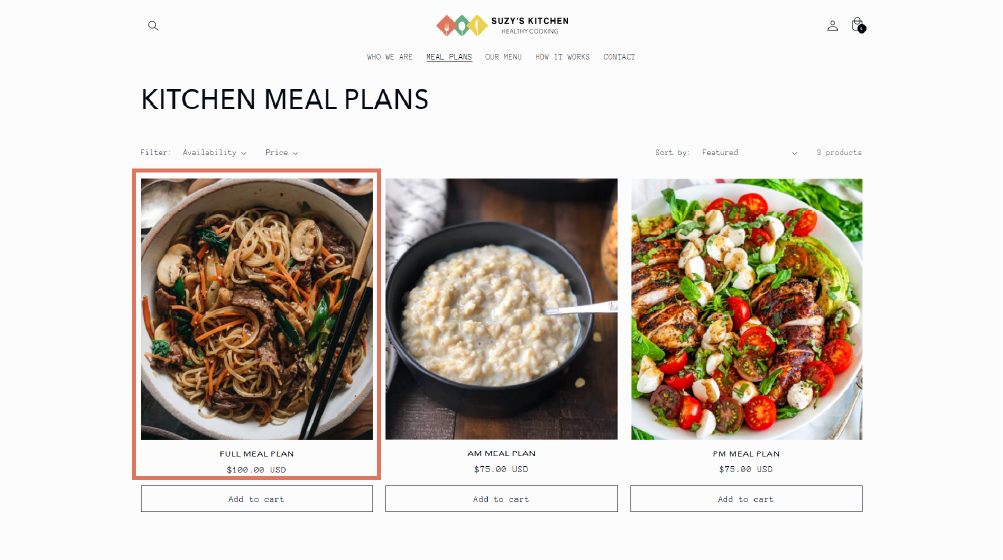Meal plans offered by Suzy's Kitchen