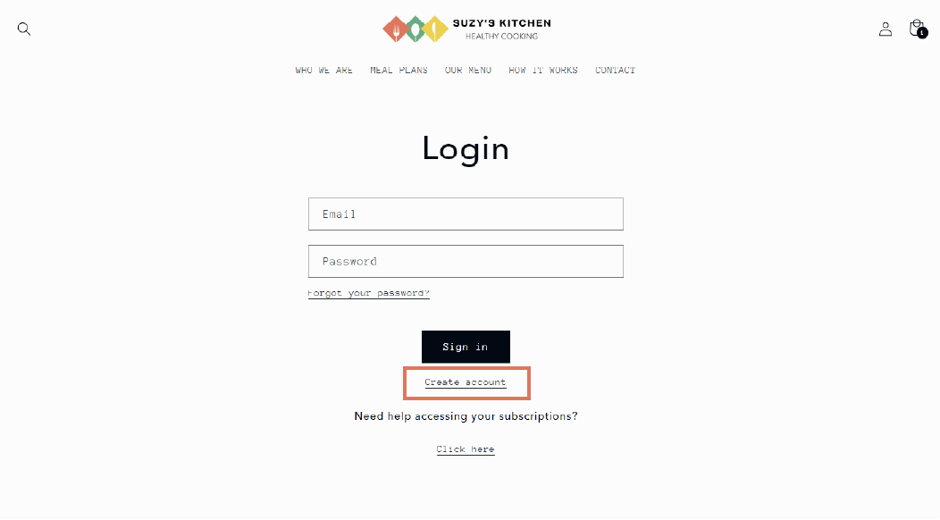Creating an account with Suzy's Kitchen