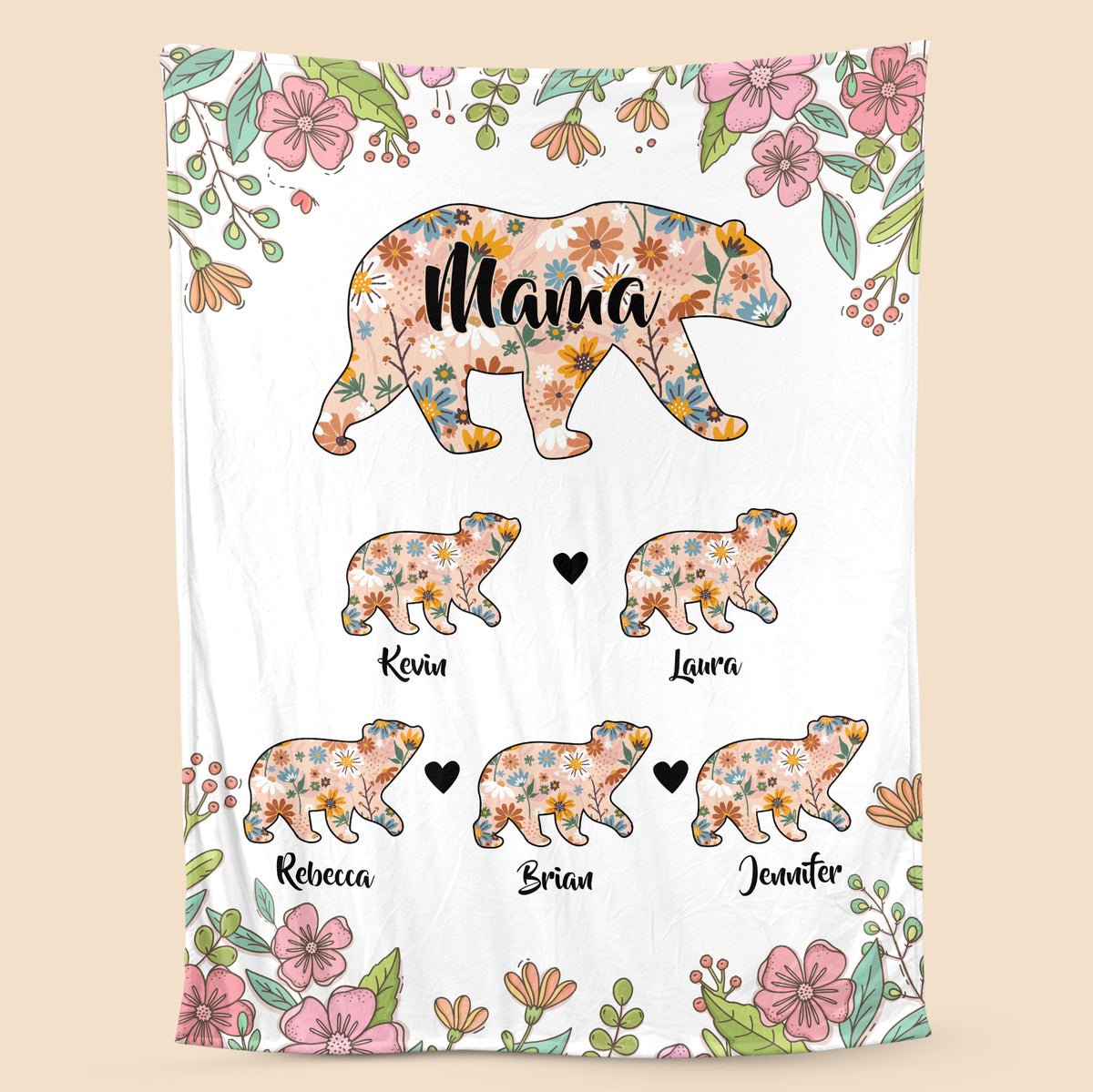 Personalized Mama Bear Blanket with Cubs Names - 3 Size Options/Up to 6  Children - Gifts for Mom, Custom Mom Blanket