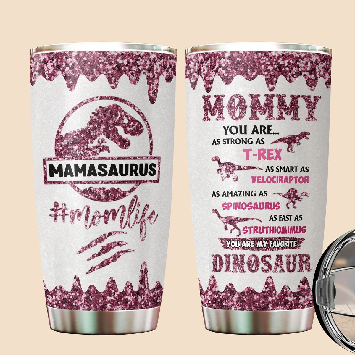 Personalized Mom Tumbler Purple - Don't Mess With Mamasaurus