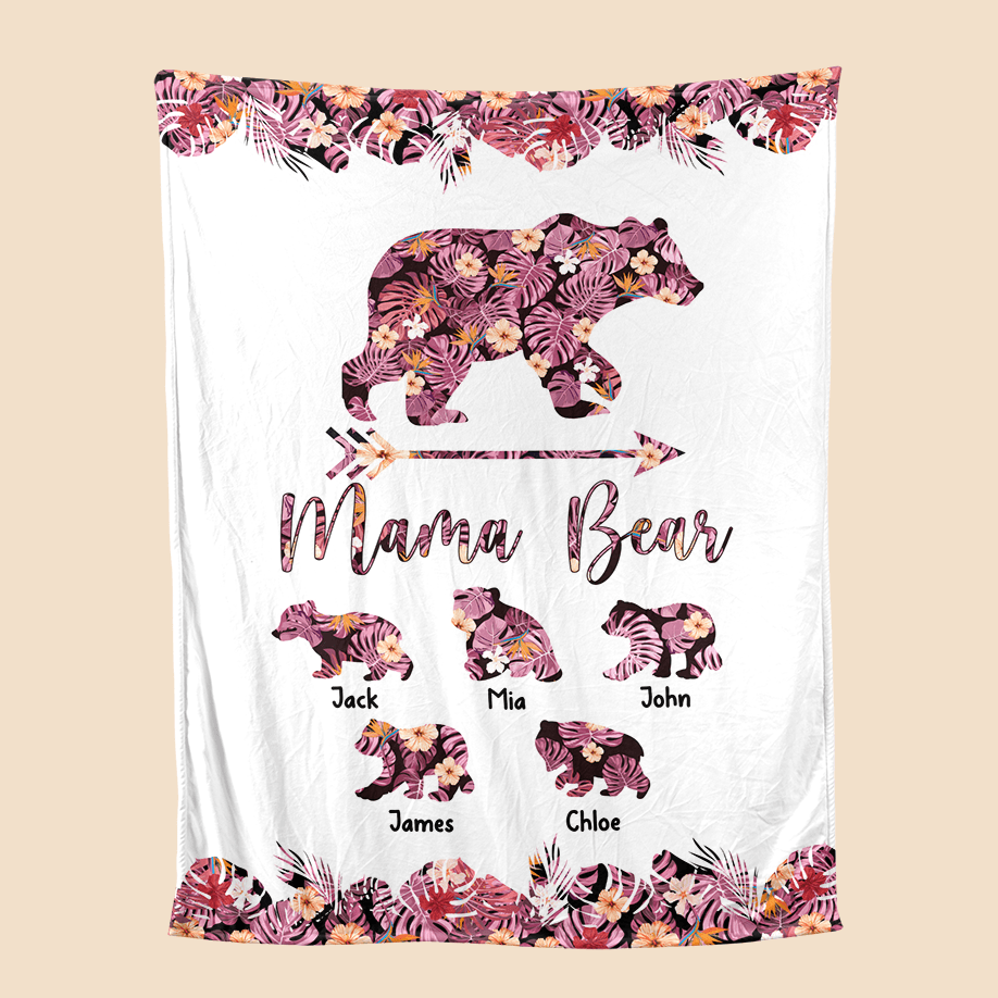 Personalized Mom Blanket - Flower Mama Bear - Gift For Mom