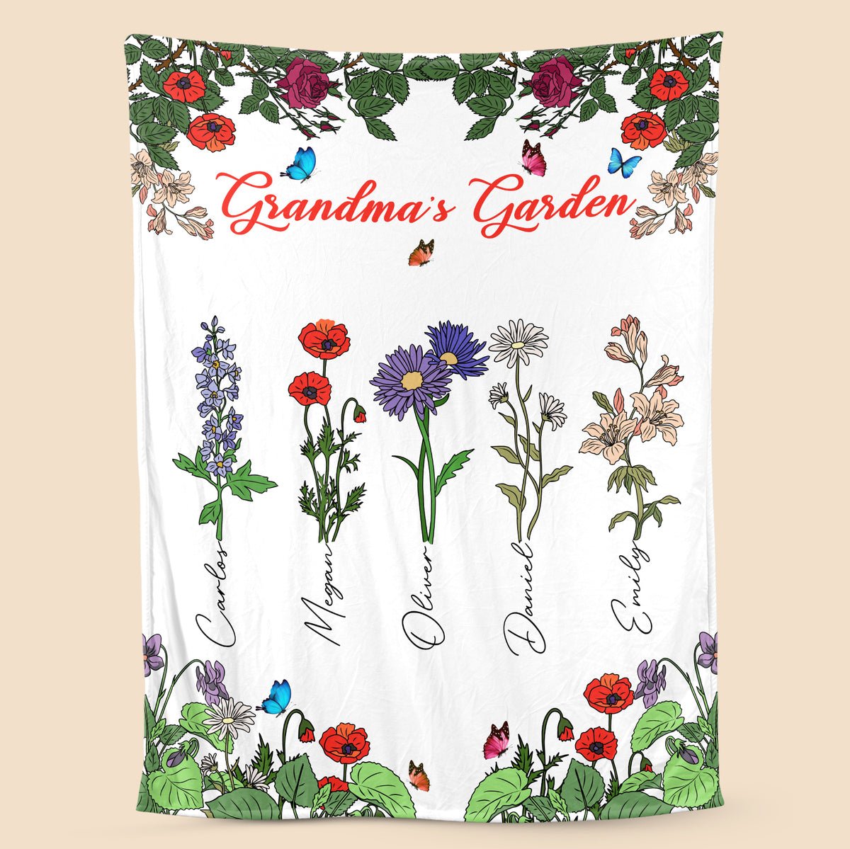 Personalized Gift Ideas For Mom - Mom/Grandma's Garden Birth Month Flower  Blanket