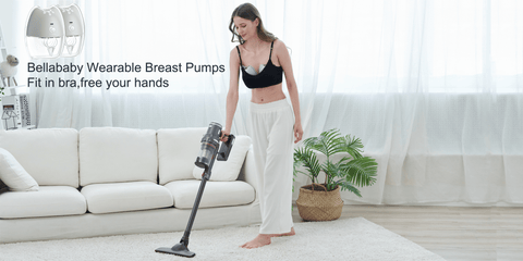 Mom wares breast pump cleaning house 