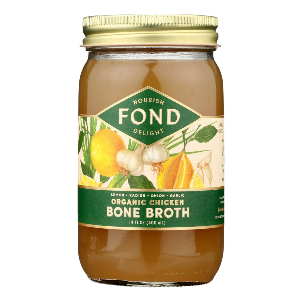 FOND BONE BROTH - Lemon & Garlic Pasture-Raised Chicken Bone Broth 14FO ( Pack of 4)