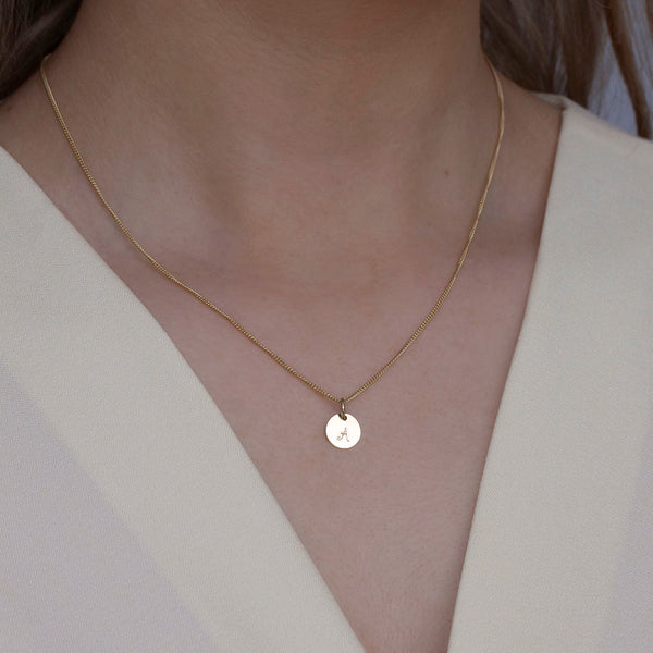 solid gold initial disc necklace 