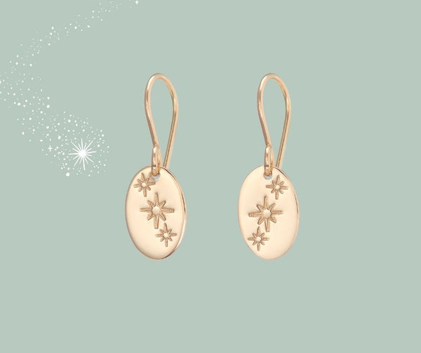 trio of star oval drop earrings gold Lulu and belle 