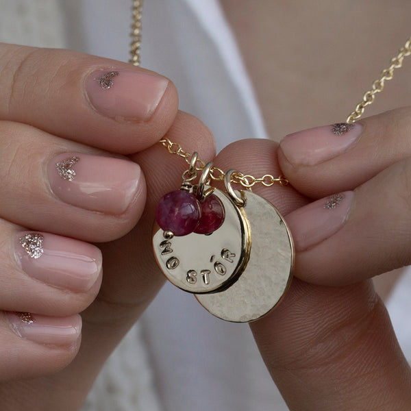 Personalised Necklace with birthstone and double disc lulu and belle Jewellery 