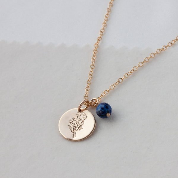 cosmos flower necklace with lapis