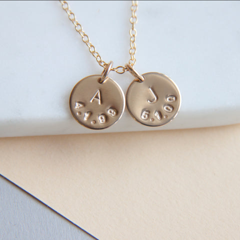 personalised necklace with date and initial 