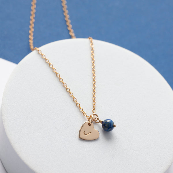 Heart initial necklace with september birthstone