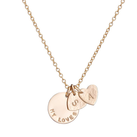 personalised necklace with disc hearts in gold