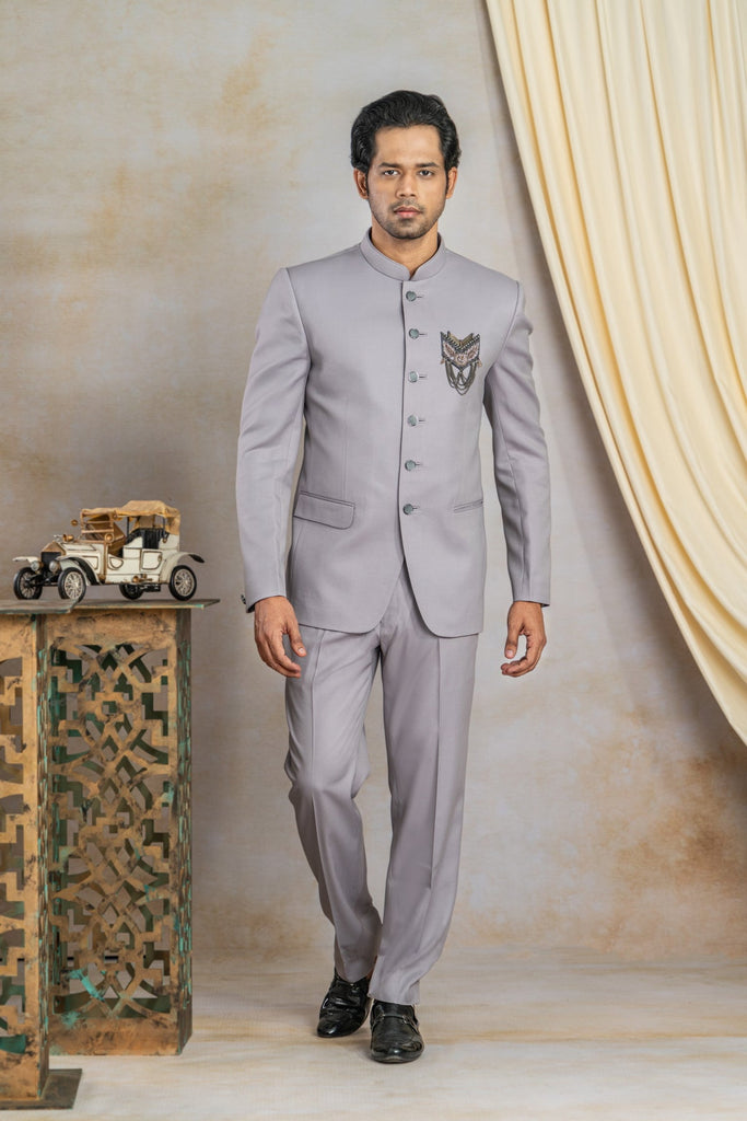 Buy Dark Plum Purple Metallic Strip Embroidered Italian Jodhpuri Suit  Online | Samyakk