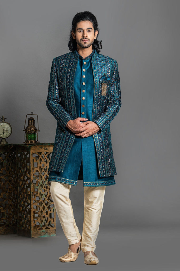 Buy Pastel Blue Jacket Style Indo Western Online in the USA @Manyavar - Indo  Western for Men