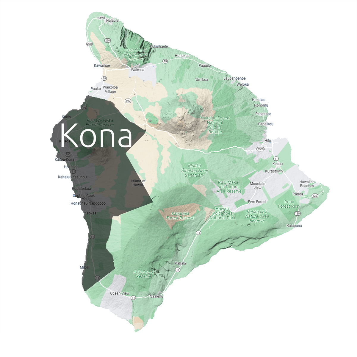 Hawaiian Specialty Coffee Regions Map Wholesale Green Beans Kona