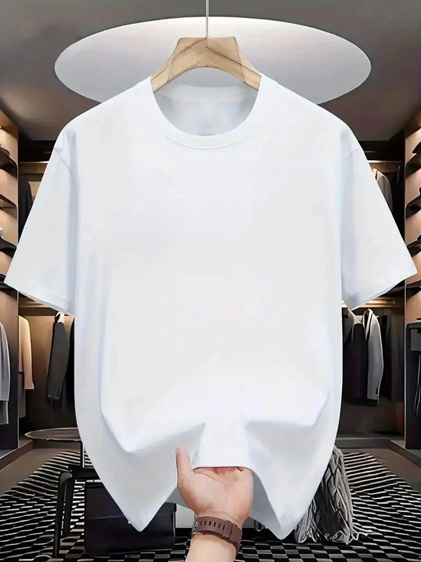 Solid color men's T-shirt, casual and fashionable, round neck pullover, 100% polyester knit fabric, suitable for summer daily STILUNA