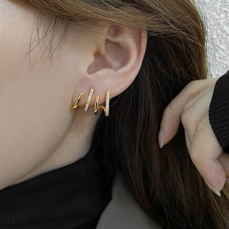 Fashion Vintage Zircon Earrings For Women Irregular Geometric Statement Gold Metal Studs Earrings Jewelry Accessories