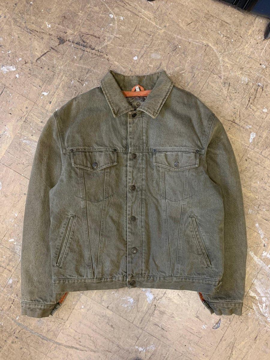 (L) Armani 1980s Super Heavyweight Washed Padded Trucker Jacket with Contrast Quilted Lining