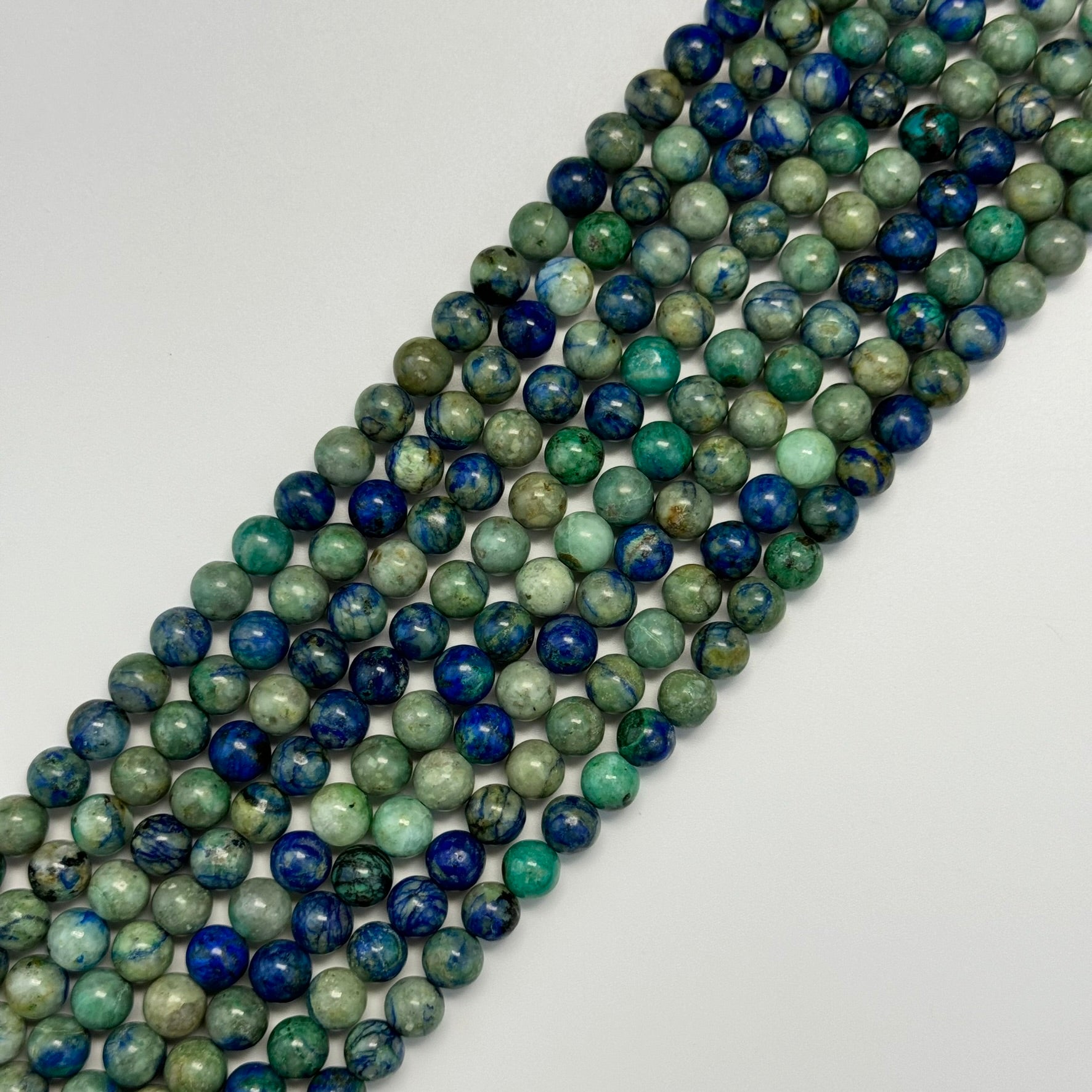 Azurite and Chrysocolla Beads - Bluish Polished Round
