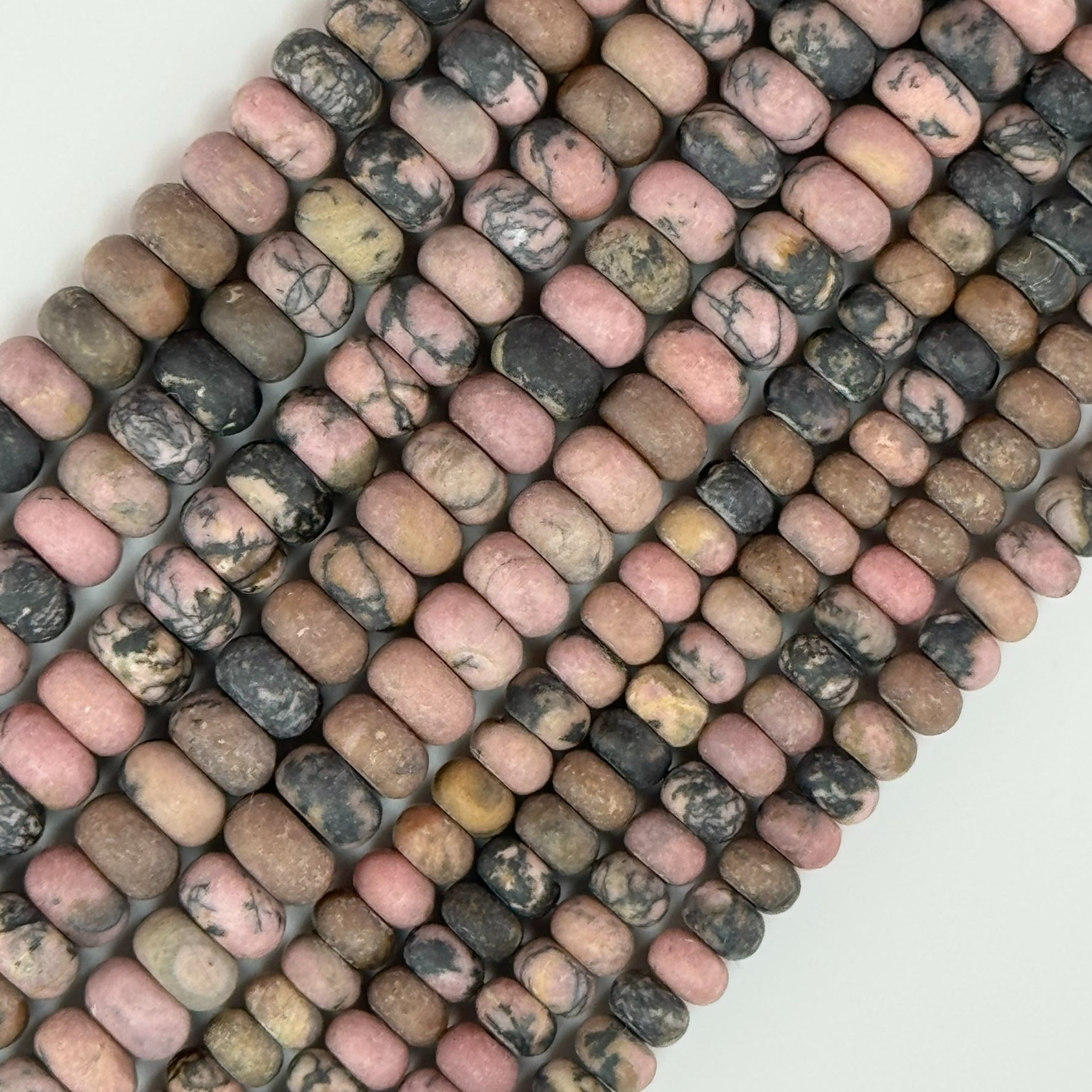 Dendritic Rhodonite Frosted Rondelle Beads