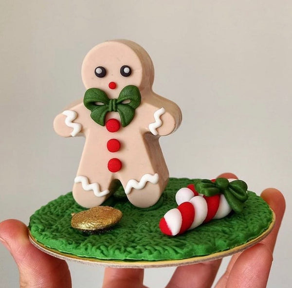 hand holding up gingerbread man cookie