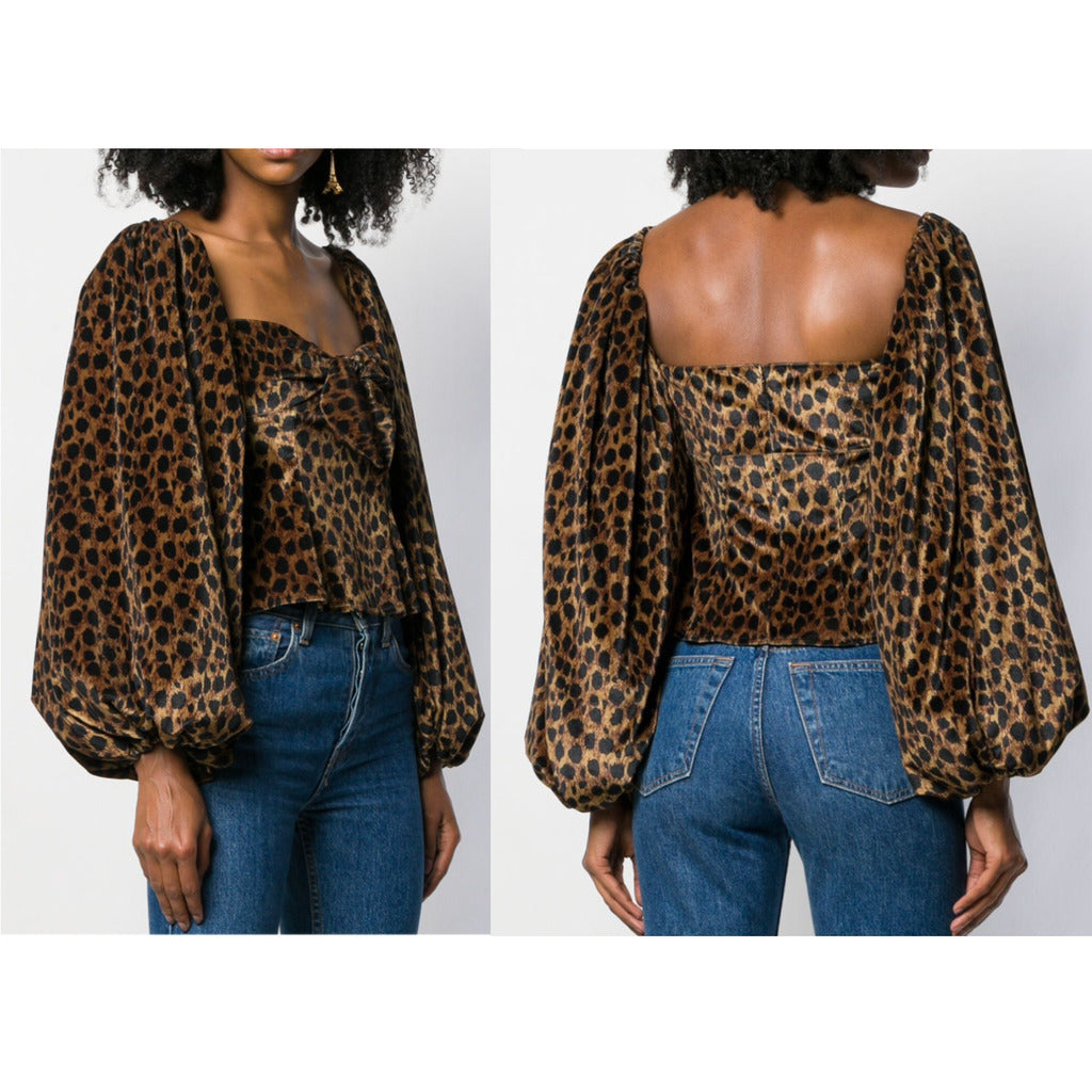 ATTICO Leopard Velvet Bow Top Size 0 NWT
