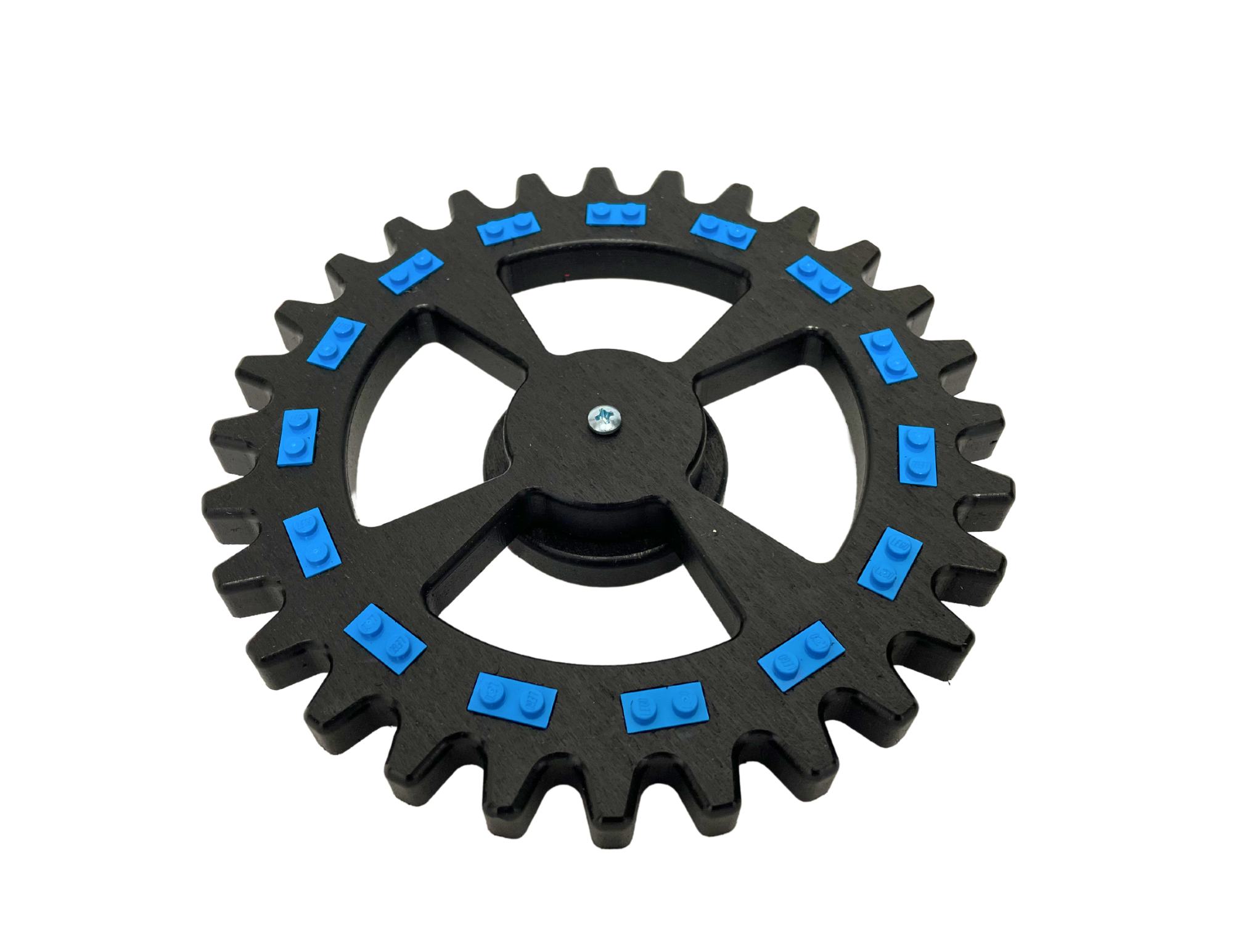 Large Single Gear Display Stand with Yellow-Orange Bricks