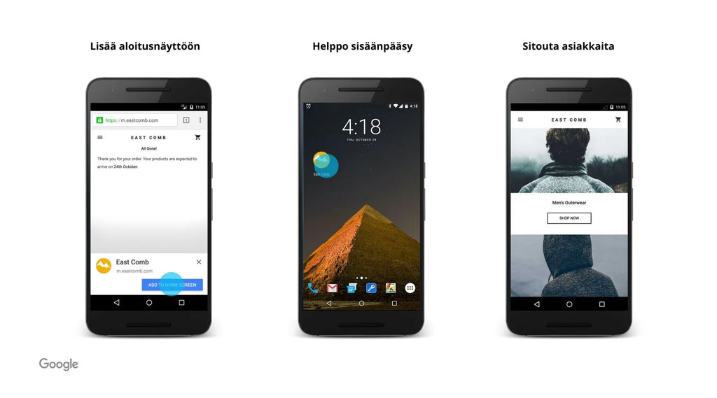 PWA-puhelimen aloitusnäyttöön