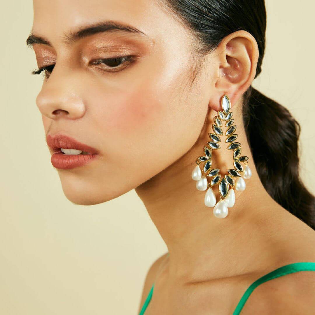 I Jewels Ethnic Silver Oxidised 3 Layered Chandbali Earrings with Kundan  and Pearl Work for Women (E2859OX) : Amazon.in: Jewellery