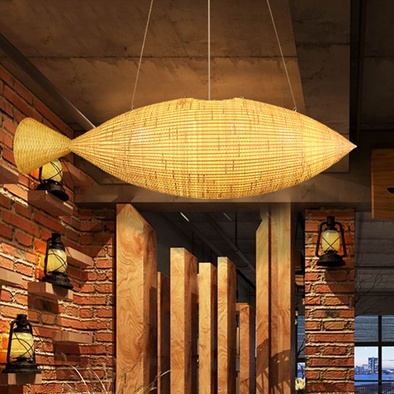 Coastal Style Fish Shaped Chandelier Light Fixture Bamboo 1 Light Bedr