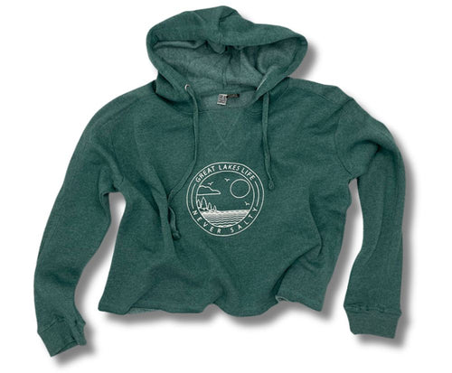 Picture of 5773 Womens Crop Hoodie-Green Leaf-Great Lakes/Lake Life