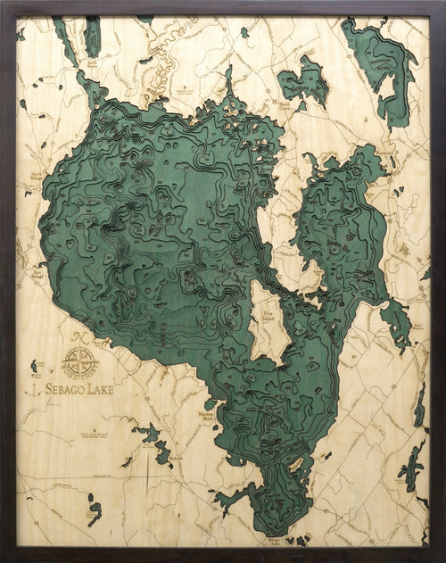 Picture of Sebago Lake, Maine 3-D Nautical Wood Chart, Large, 24.5" x 31" (M.A.P. $332)