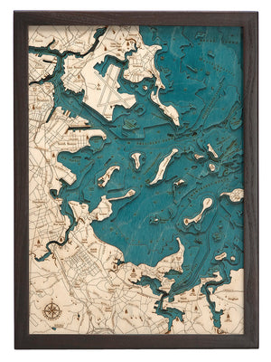 Picture of Boston Harbor 3-D Nautical Wood Chart, Small, 12" x 16"