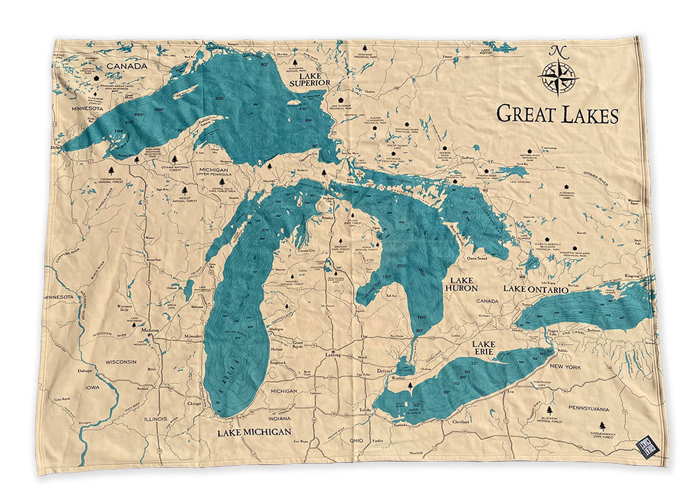 Picture of 3333 Blanket/Throw-Burlap-Great Lakes Map