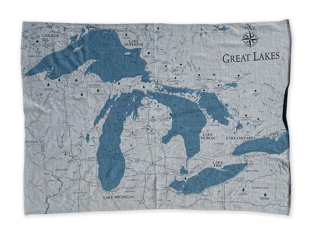 Picture of 3333 Blanket/Throw-Graphite-Great Lakes Map