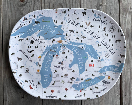 Picture of Melamine Tray/Oval 16"x12.5"- Great Lakes Map