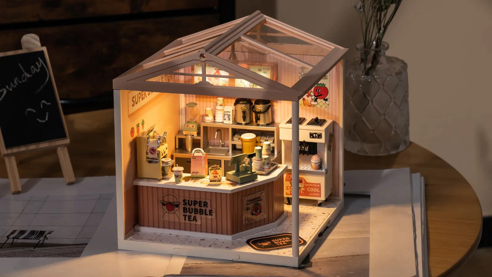 Amharb Double Joy Bubble Tea Store DIY Miniature Craft Kit