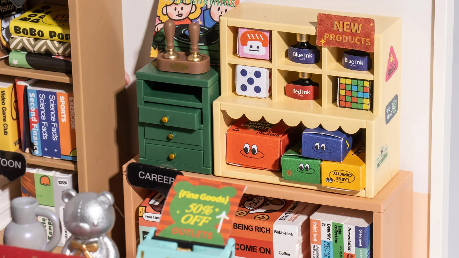 Amharb Fascinating Book Store DIY Miniature Craft Kit Super Creator Series