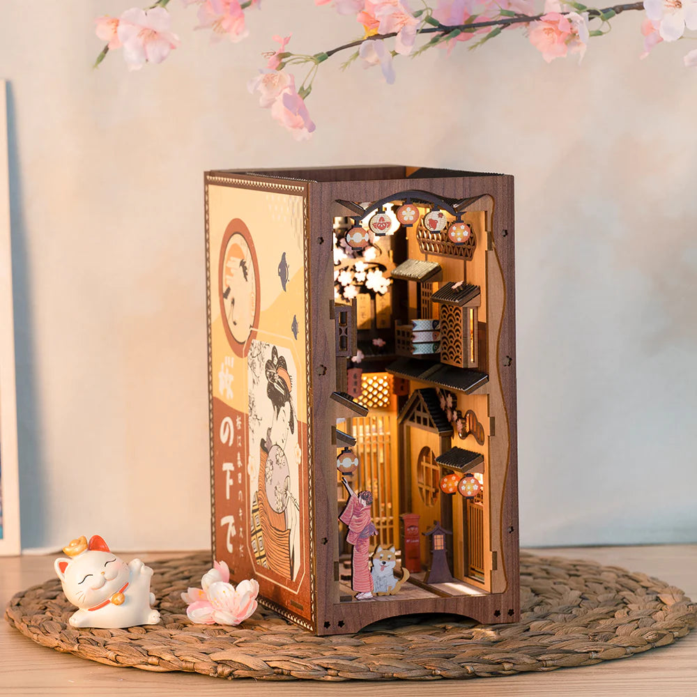 Amharb Under The Sakura Tree Book Nook DIY Book Nook Miniature Craft Kit
