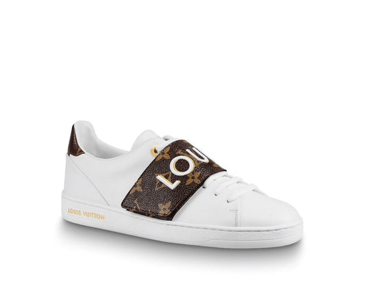 Authentic Women Louis Vuitton Frontrow Sneakers White Brown Size