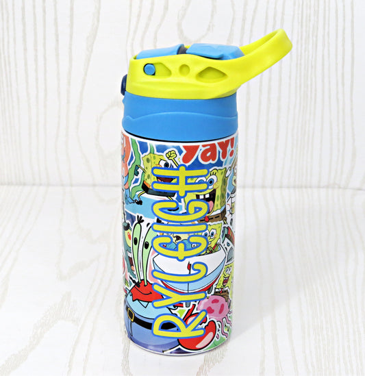 12 oz Stainless Steel Monster Trucks Tumbler - Boys Water Bottle - Flip Top  - Insulated Reusable - Straw - Personalized Custom with Handle