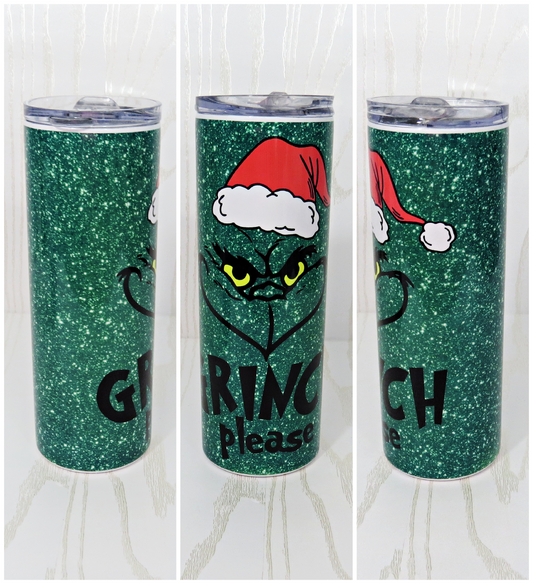 Custom Tumbler with Lid and Straw The Grinch Christmas Silver Tumbler  Handmade & Made to Order Mugs and Tumblers